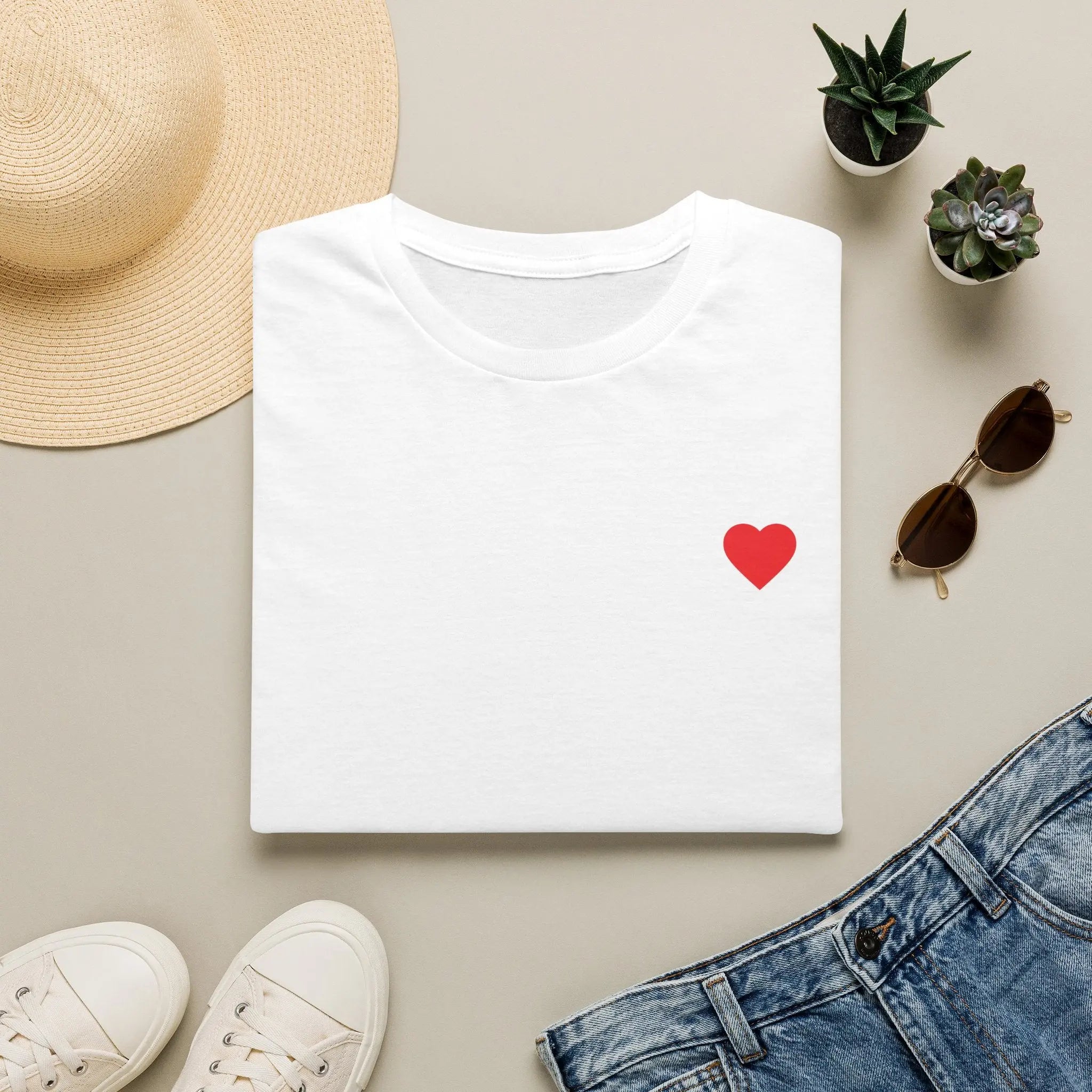 Minimal Red Heart Tee — Small Heart Chest Graphic T-Shirt