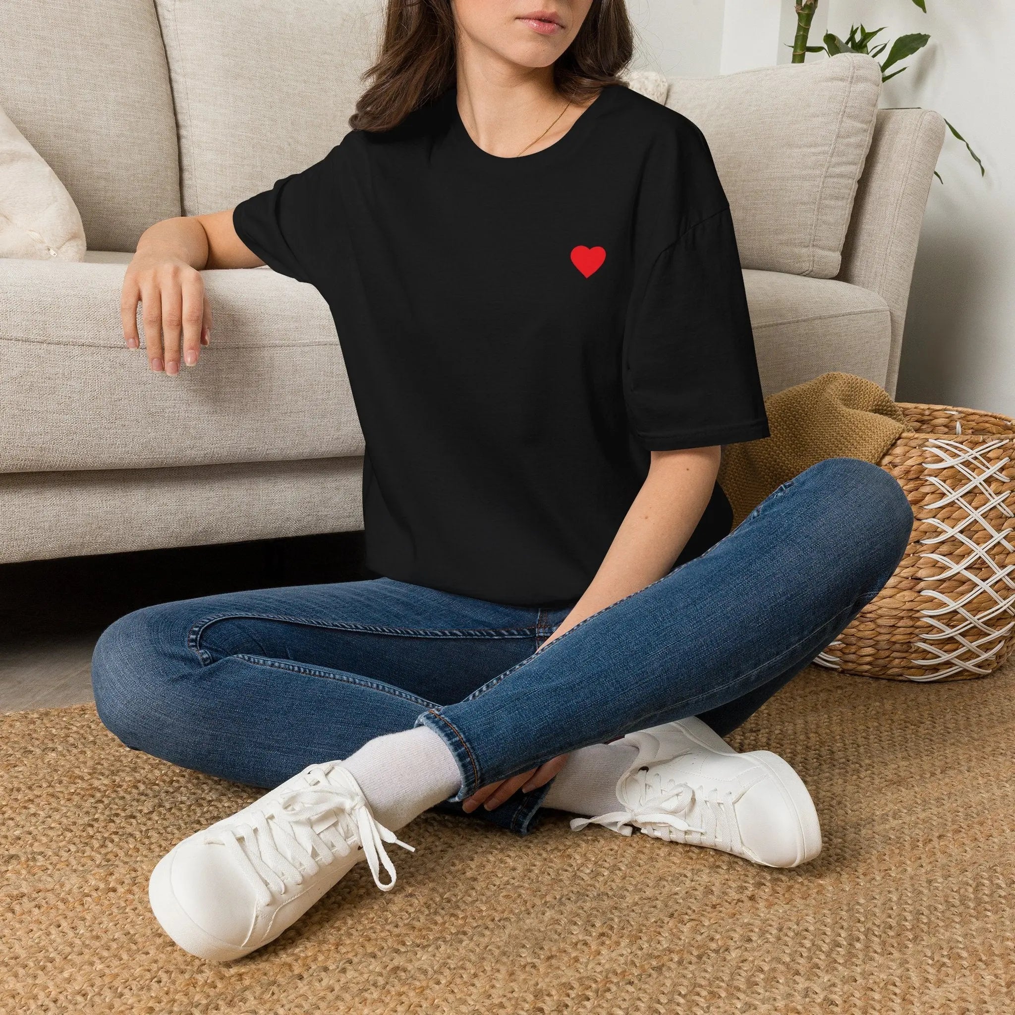 Minimal Red Heart Tee — Small Heart Chest Graphic T-Shirt