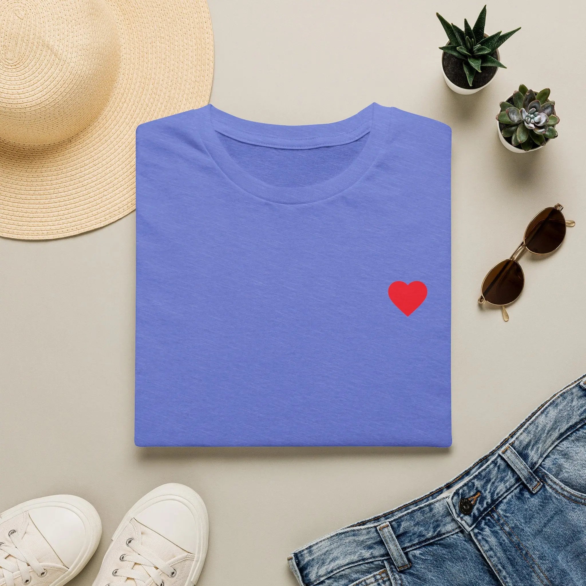 Minimal Red Heart Tee — Small Heart Chest Graphic T-Shirt