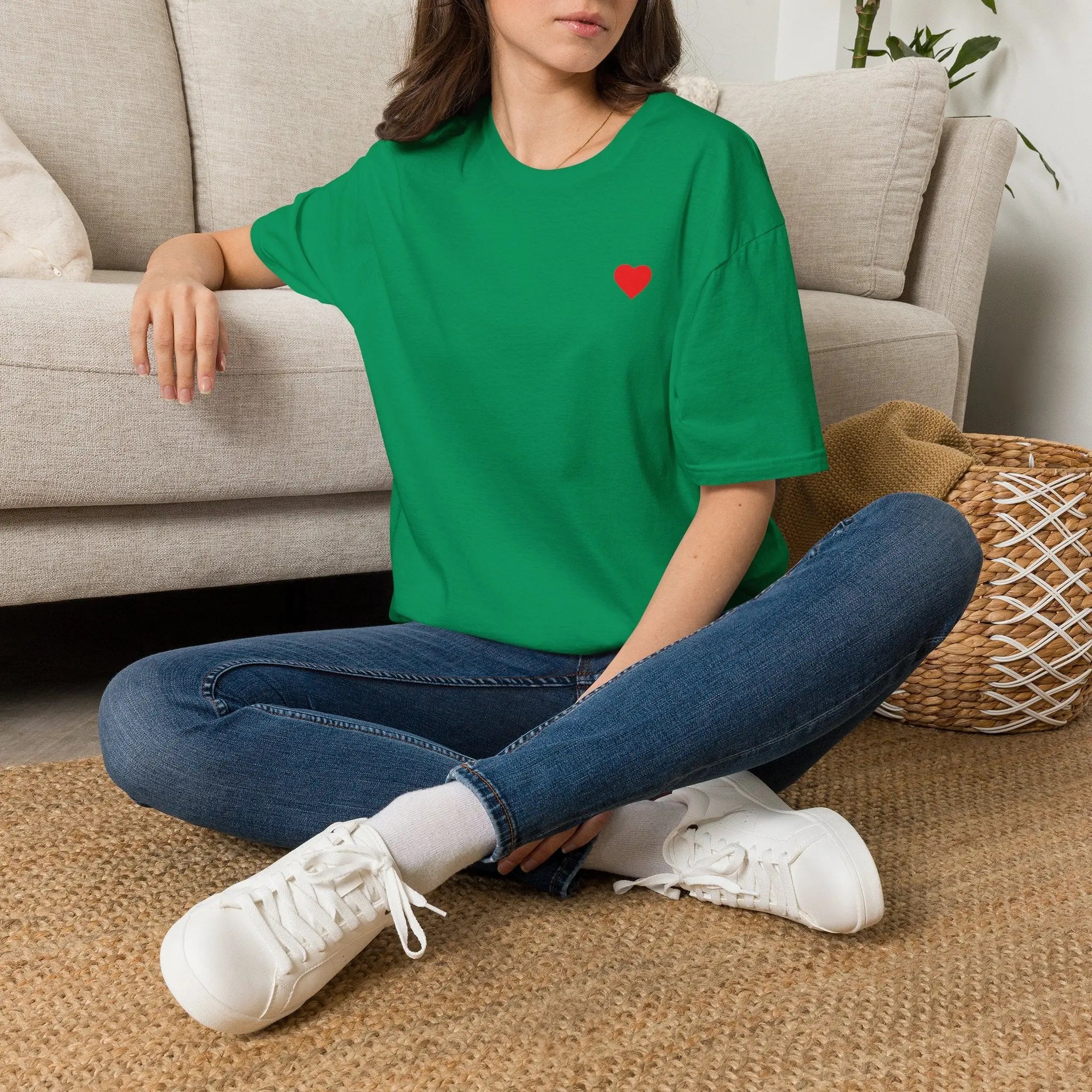 Minimal Red Heart Tee — Small Heart Chest Graphic T-Shirt