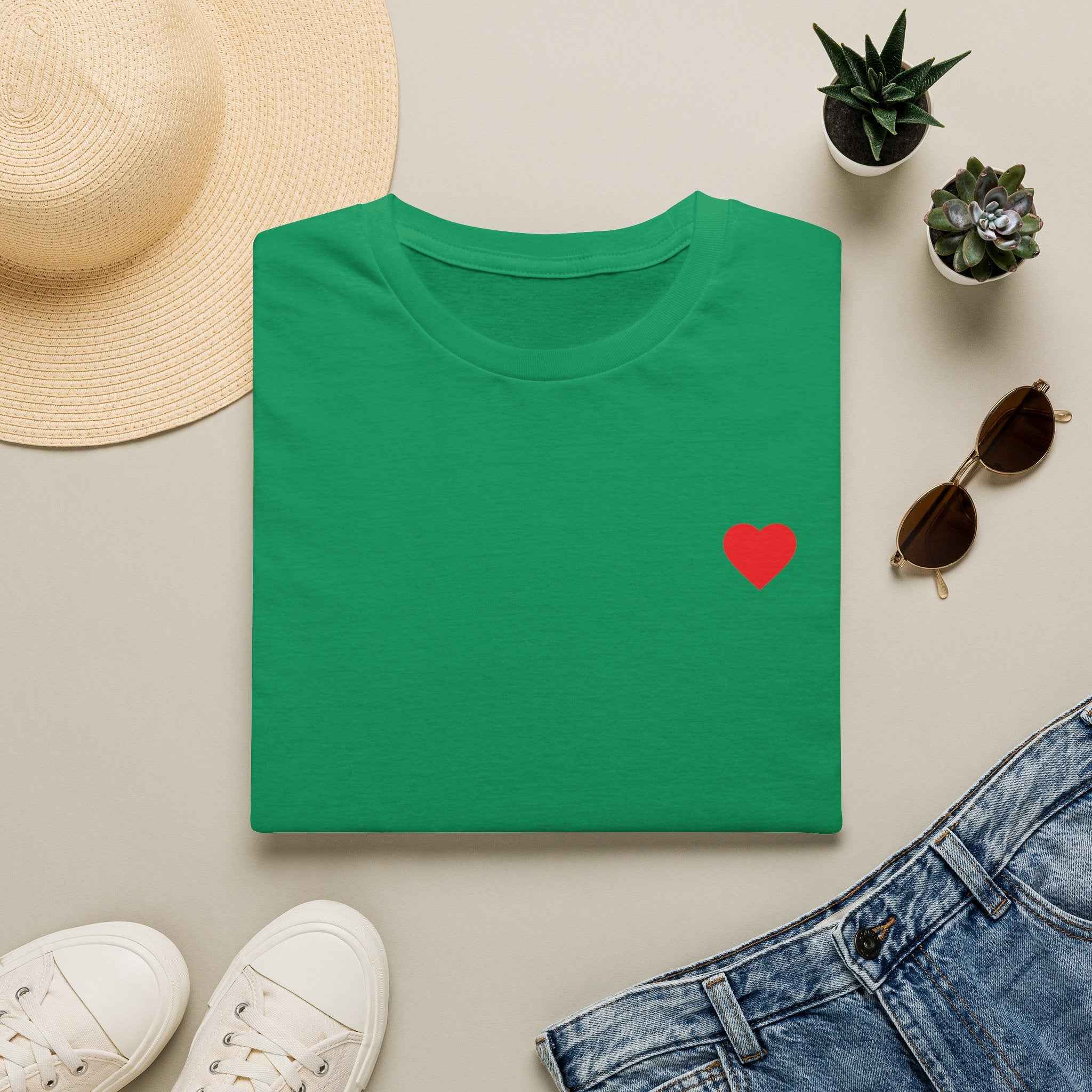 Minimal Red Heart Tee — Small Heart Chest Graphic T-Shirt