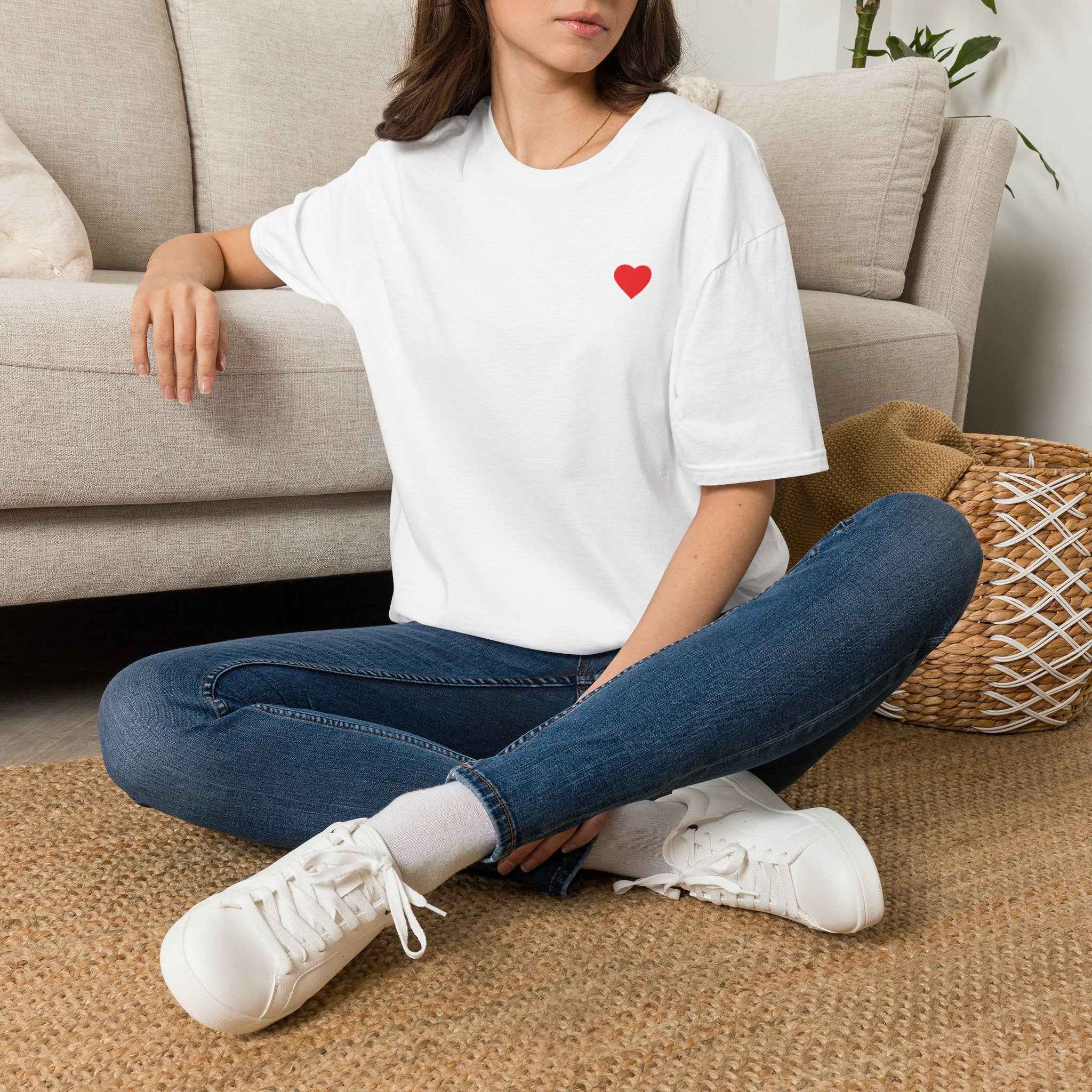 Minimal Red Heart Tee — Small Heart Chest Graphic T-Shirt