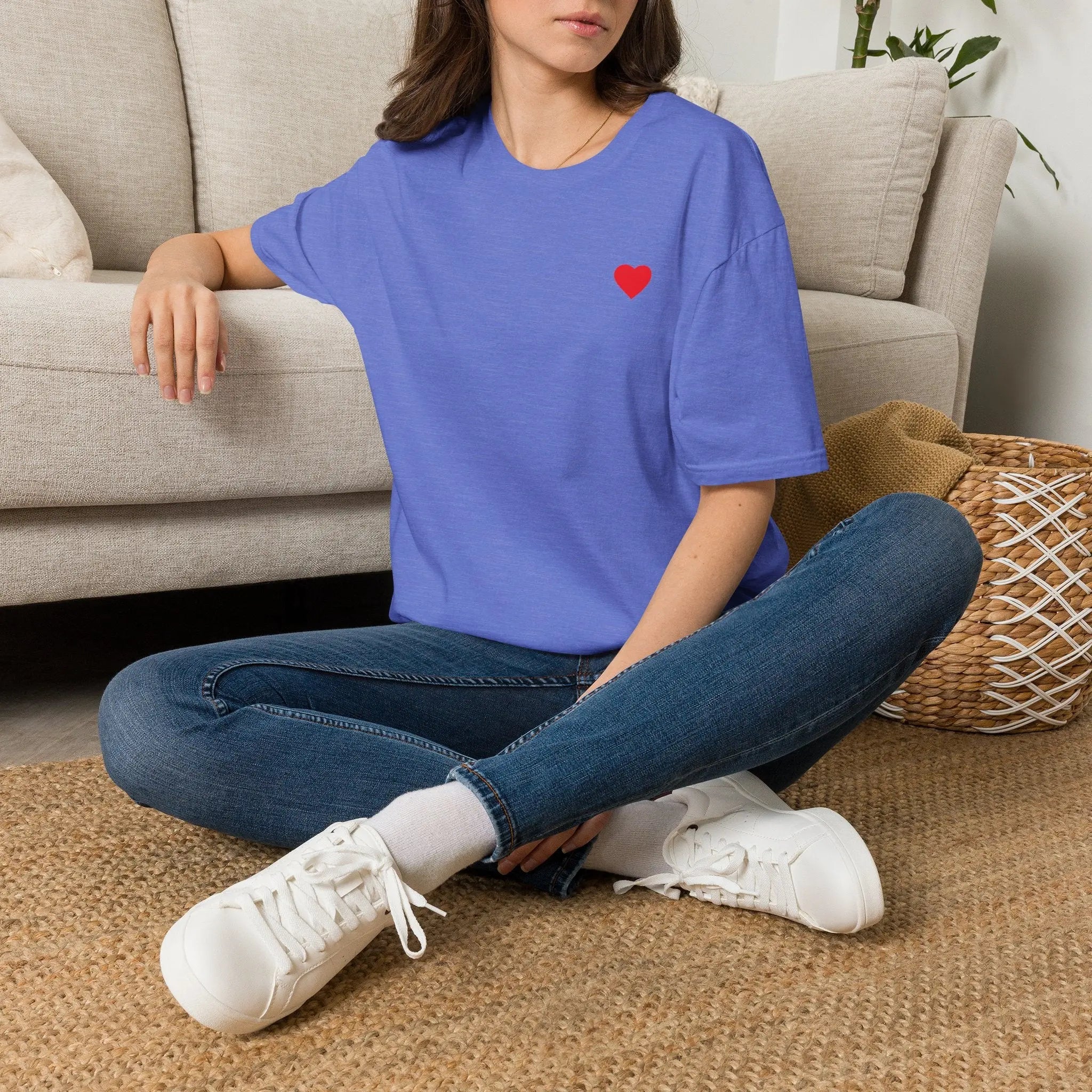 Minimal Red Heart Tee — Small Heart Chest Graphic T-Shirt