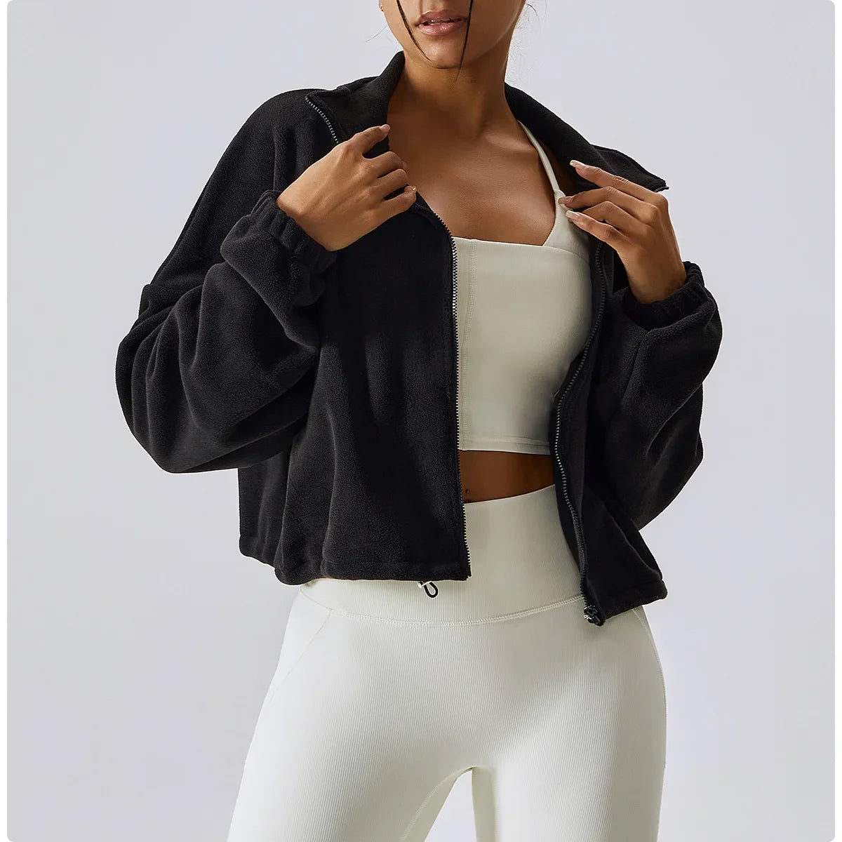 PolarFleece Women's Zip Hoodie - Cozy Crop Top